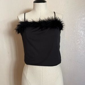 Black spaghetti strap feather top
